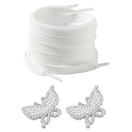 LCIEFKAE 1 Paar Weiße Schnürsenkel Und 2 Stücke Schmetterlingsschuh, Spitzenaustausch, Schuhdekorationen, Sneaker -Accessoires.