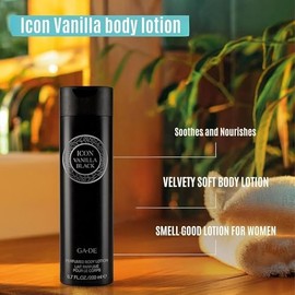 GA-DE Icon Vanilla Black Body Lotion - Calma y nutre - Vainilla, ámbar y gardenia- con manteca de karité, aceite de aguacate y vitamina E - 6.7 onzas