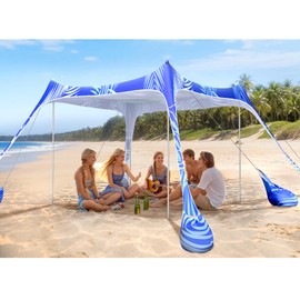 2PM SPORTS Beach Tent Canopy with UPF50+ UV Protection, Outdoor Large Beach Sun Shade Shelter for Family Picnic Camping Travel Shore Fishing, 8 Sandbags, Sand Shovel (Areca Palm, 10x10 FT)