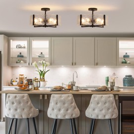 6-Light Black Semi Flush Mount Ceiling Light,18 inch Dining Room Light Fixture Farmhouse kitchen lighting, Modern Glass Ceiling Light for Hallway Foyer Bathroom Bedroom Entrance Laundry Room Indoor