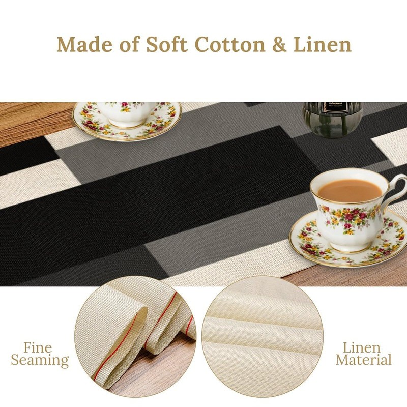 Black Grey Table Runner White Gray Modern Abstract Geometric Kitchen