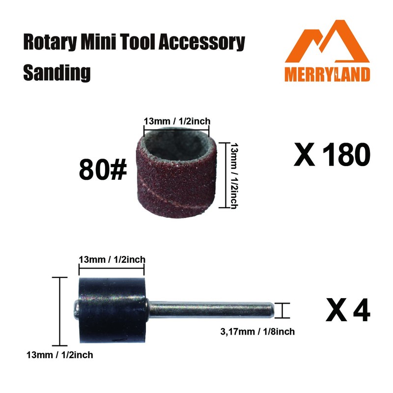 Merryland Sanding Drum Sander for Dremel 184pcs, Sanding Band Sleeve