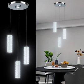 ROMYEAR 3-Light Crystal Pendant Lighting for Kitchen Island with Remote, Adjustable Height Modern Chandelier, Dimmable LED Pendant Lights Fixtures for Dining Room, Bedroom, Living Room, Farmhouse