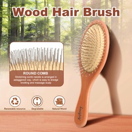 Arshray Women's Wooden Hairbrush,Natural Red Eucalyptus Wood,Metal Hair Teeth,Reduce Static Electricity,Suitable For All Hair Types,Better Massage Scalp