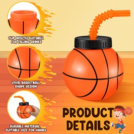 Nuanchu 12 Sets 14 oz Basketball Cups with Straws and Lids Plastic Ball Cups Reusable Basketball Party Cups Bulk Basketball Party Favor for Kids Birthday Sports Theme Party Supplies