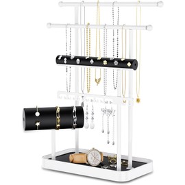 HOUSE AGAIN Jewelry Organizer Stand, Jewelry Holder, 6 Tier Jewelry Stand Necklace Holder with Velvet Tray, Sturdy Jewelry Hanger for Bracelets, Earrings, Rings, Jewlery Display and Storage