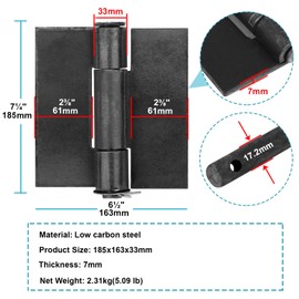 MOUNTAIN_ARK 2 Pack 7-1/4" x 6-1/2" Heavy Duty Weldable Hinges, Steel Weld On Butt Hinges for Welding Metal Gate, Trailer Ramp Door, Farm Garage, 7 mm Thick