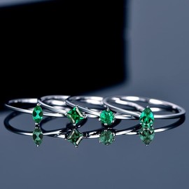 Adjustable 4 Rings Women 925 Sterling Silver Women's Four Ring Set Marquise Cut / Teardrop Cut / Princess Cut / Round Cut Brilliant Shape Silver Ring Bridal Set Ring with Exquisite Gift Box, stone,