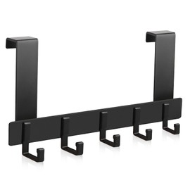 Door Coat Rack for Hanging with 5 Hooks, ELEPRUC Door Hooks for Hanging, Clothes Hooks Door, Clothes Hooks Made of Room Aluminium, Hook Door for 2 cm Thick Doors for Bathroom Door Living Room Kitchen