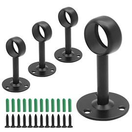 Biaungdo 1Inch Curtain Rod Ceiling-Mount Bracket, Stainless Steel Flange Rod Holder Shower Curtain Closet Rod Holder Ceiling Curtain Rod Brackets with Anchor Screw Kit, 4Pcs - Black