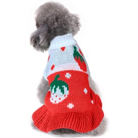 CHBORCHICEN Pet Dog Sweaters Classic Knitwear Turtleneck Winter Warm Puppy Clothing Cute Strawberry and Heart Doggie Sweater (XXS, Dress-Red1)