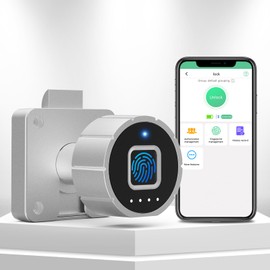 Pothunder Fingerprint Cabinet Lock, 1-1/4''(32mm) Length Auto Locking Cabinet, Fingerprint Bluetooth Lock Biometric Keyless Child Safety Cabinet Lock for File Drawer Furniture Double Door