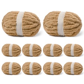 10 Pack Khaki Fuzzy Chunky Yarn for Hand Knitting, Bulky Thick Fluffy Chenille Yarn for Crocheting, 240yds/70.5oz Jumbo Crochet Yarns, Soft Chunky Knit Blanket Yarns for Crochet