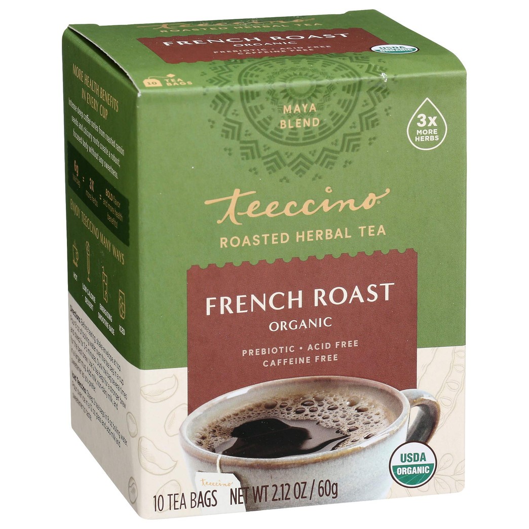 Teeccino Herbal Tea – French Roast – Rich & Roasted Herbal Tea That’s Caffeine Free & Prebiotic for Natural Energy, Coffee Alternative, 10 Tea Bags