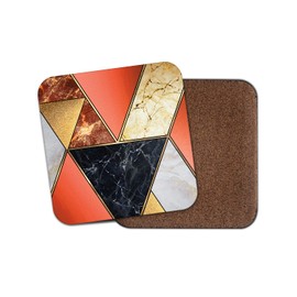Square Single Coaster - Art Deco Orange Marble Effect New Home House Warming Drink Gift #77841