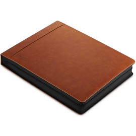 Inkline 7 Ring Check Binder Portfolio -Professional PU Leather Binder with Zippered Closure -500 Check Capacity -9x13 Inch Sheets -Document & Card Organizer - Large Tablet Pocket - Brown (80016)