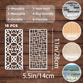 Calkkrer 16 Piece Reusable Painting Stencils Set, Flowers and Leaf Pattern Stencils, Airbrush Stencils for Wall Painting, DIY Stencils for Wood, Furniture, Fabric