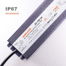 GINRANS 150W IP67 Waterproof LED Power Supply, Universal Input AC100-240VAC with Plug, 24V DC 6.25A Max. Constant Voltage Output LED Transformer Driver for Outdoor LED Lights
