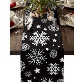 Table Runners 72 inches Long, Christmas White Snowflake Black Background Table Runner Farmhouse Dresser Scarves,Decortaive Table Runner Cover for Dining Coffee Table Holiday Party Wedding