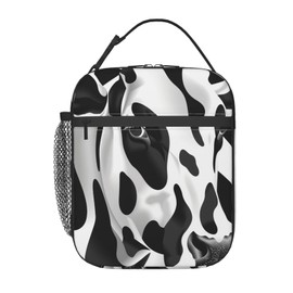 cromcu Insulated Lunch Box for Women Kids Cow Lunch Bag for Work,Picnic,School,Travel,Hiking, Beach or Fishing Polyester Black And White Cow Lunch Box
