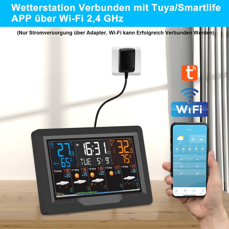 jely Wireless Weather Station with Outdoor Sensor, WiFi Wireless Weather