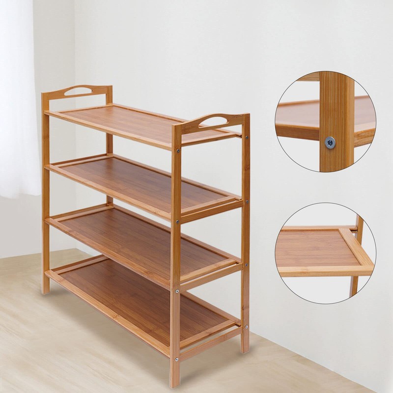 YINZINR 4-Tier Bamboo Shoe Rack, Brown, 18"W x 18"L x