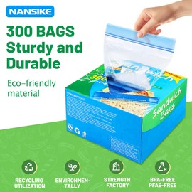 NANSIKE Sandwich Bags, Zip Seal Food Storage Bags, Easy Opening Can Be Used as a snack baggies, Made Without PFAS and BPA Easy to Fill for Lunch Suitable for home and travelling (300 bags total)
