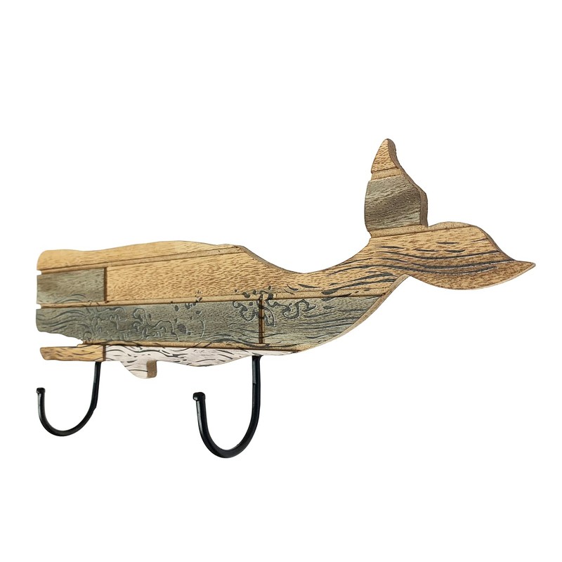YUMBOR Rustic Wooden Nautical Hanging Whale Wall Hook, Distressed Storage