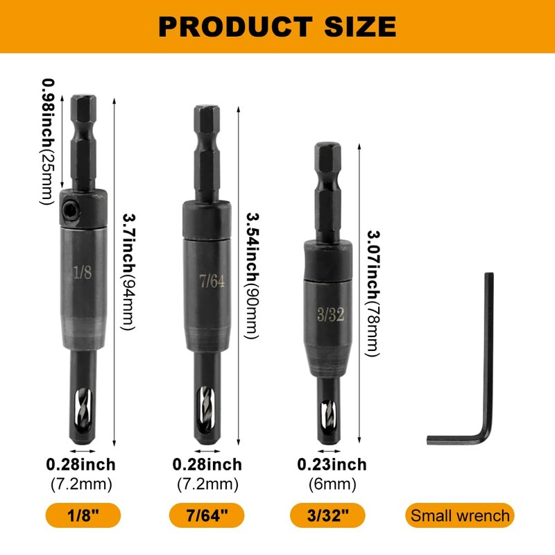 3pcs Self Centering Drill VIX Bit Set, CC2430 3/32“, 7/64”,