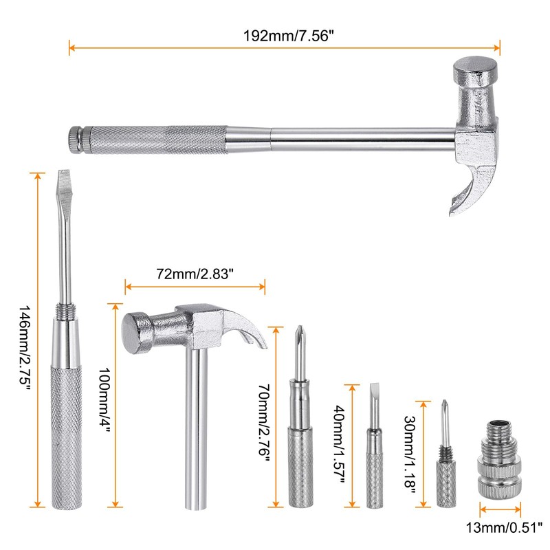 sourcing map 6 in 1 Mini Multifunction Claw Hammer and