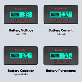 MEMETECH Battery Coloumeter, Measuring Range 8-120v, LCD Screen Displaying Battery Capacity Voltage Current, Use for Lead-Acid Battery, Lithium Ternary Battery, Iron Phosphate Battery or Other Battery