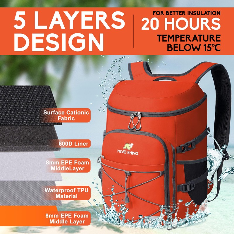 Backpack Cooler, 36 Cans Insulated Cooler Backpack Multifunctional Waterproof Leak