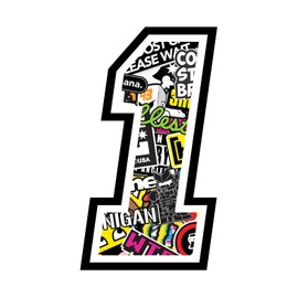 Sticker NUMBER 1 RACE 12 cm - STICKER BOMB - race cross track car motorcycle stickers