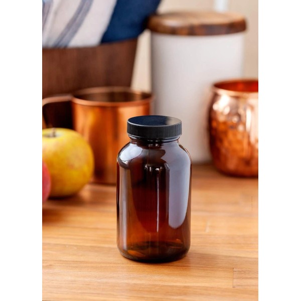 JUVITUS 8 oz Amber Glass Packer Bottle with Black Ribbed
