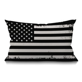 Smooffly Grunge American Flag USA Flag Black and White Waist Lumbar Cotton Linen Home Living Room Decorative Throw Pillow Cases Cushion Cover 12x20 Inch Rectangle Waist Pillowcase