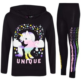 A2Z 4 Kids Girls Tracksuit Rainbow Unicron Dabbing Unicorn - Unicorn Hooded Set 228 Black 7-8