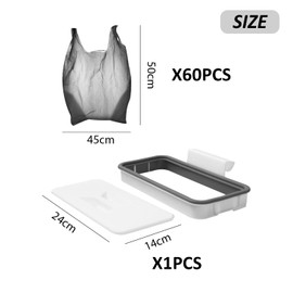 HDGSAFD 1 Piece White Garbage Hanger with Lid and 60 Black Trash Bags, Hanging Trash Can, Foldable Trash Bag Holder, Kitchen Accessories, Portable Trash Can