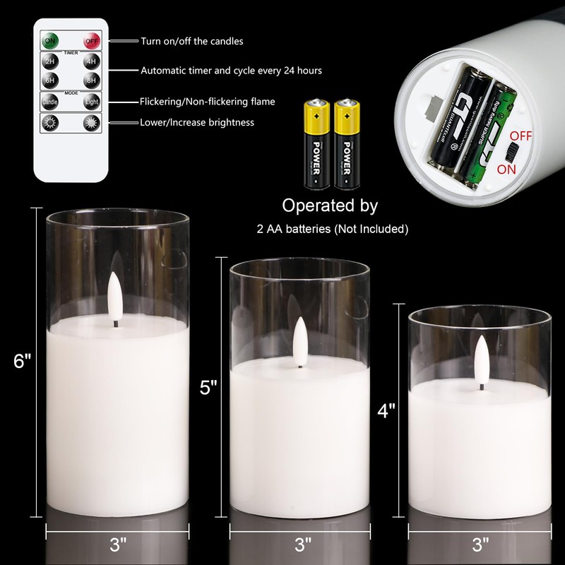 GenSwin Flameless Candles with Remote Timer, Clear LED Battery Operated