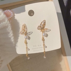 Butterfly Earrings for Women Gold Butterfly Earrings Long Butterfly Crystal Drop Earrings Dainty Butterfly Earrings Jewelry