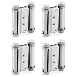 QWORK Heavy Duty Cafe Saloon Bars Door Swing Hinges, 4 Pack 3" Stainless Steel Self Closing Swing Hinges, Double Action Spring Door Hinges