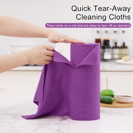 Homaxy Microfiber Cleaning Cloth Roll, 40 Pack Reusable Tear Away Towels, 11.8" x 11.8", Ultra Absorbent and Lint Free Cleaning Rags Towels for Car, House, Kitchen, Purple