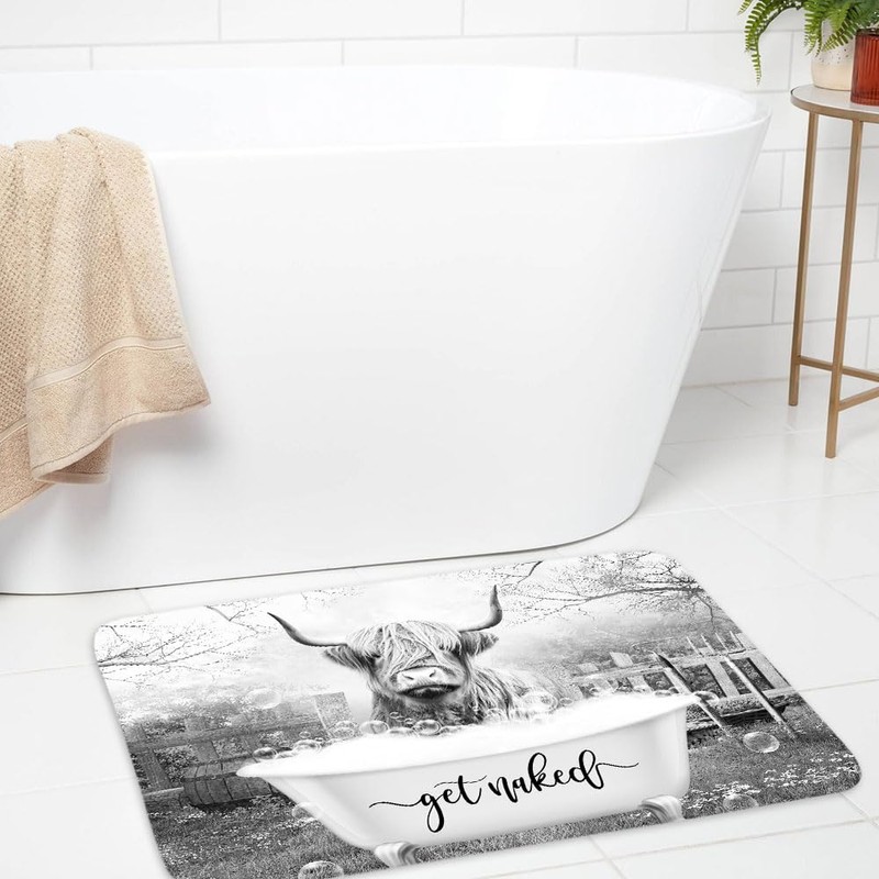 Boziqr Get Naked Bath Mat, Funny Cow Soft Bathroom Rugs,