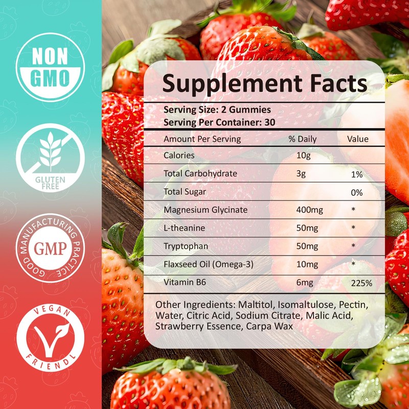 Natural Magnesium Glycinate Gummies 400mg, Sugar Free Magnesium Gummies for