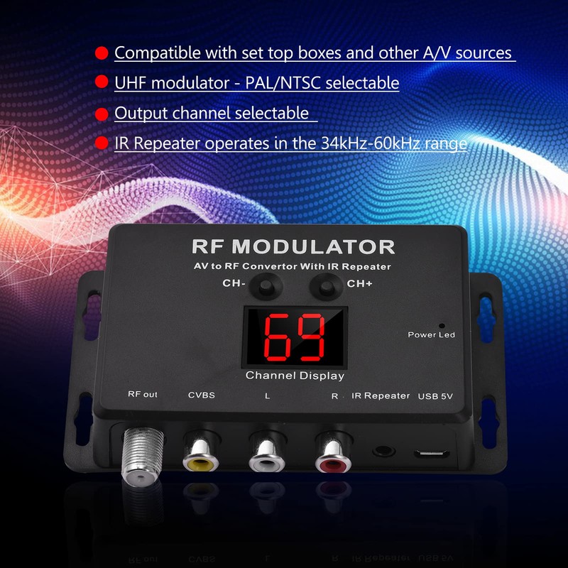 M60IR RF Modulator with IR Repeater AV to RF Converter