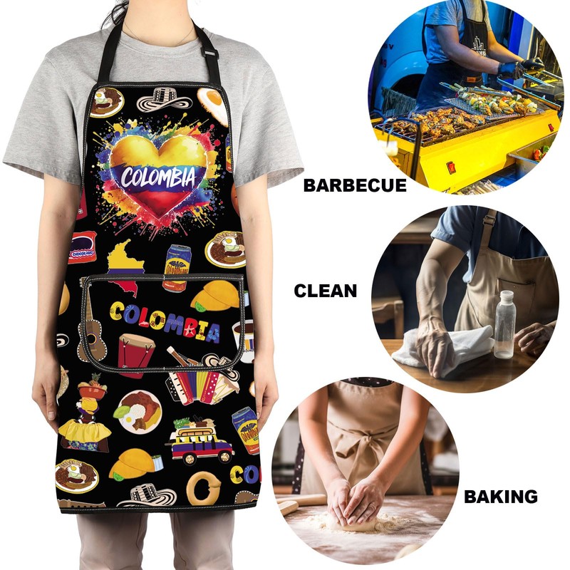 MYSOMY Colombia Aprons With Pocket Colombian Cooking Apron Colombia Flag