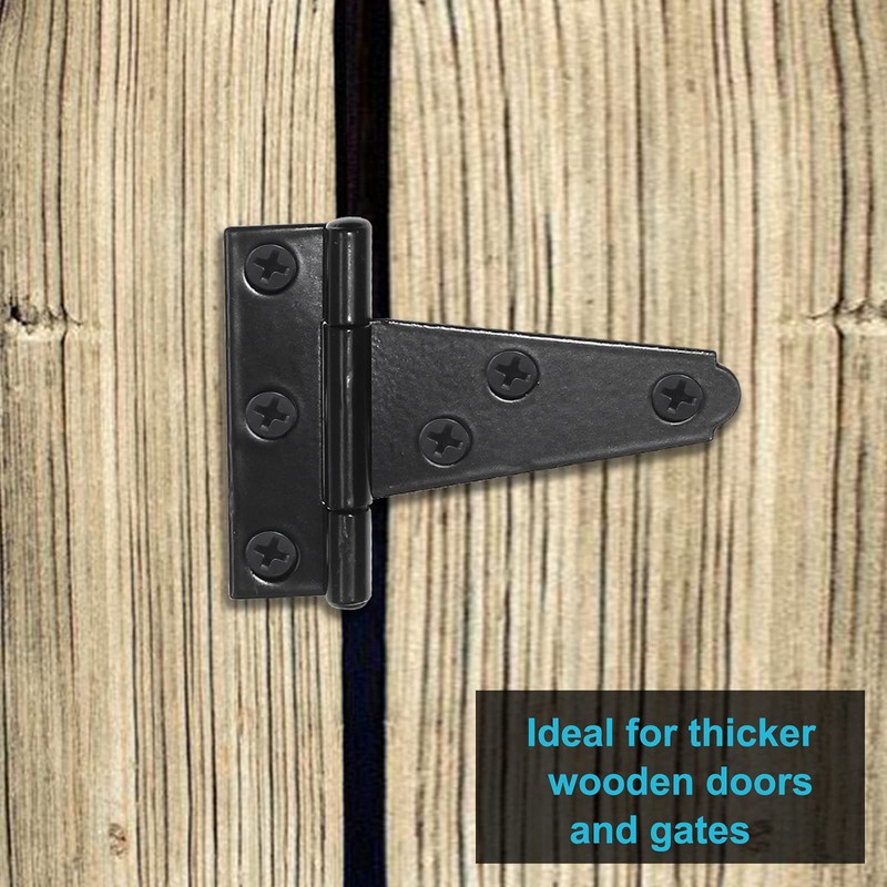Rierdge 6 Pcs 2 Inch T Strap Hinges, Black Heavy