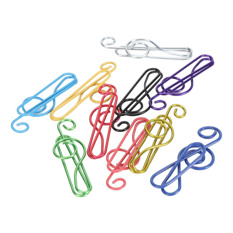 100Pcs Cute Note Paper Clips 10 Colors Metal Music Note