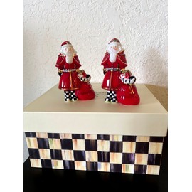 MACKENZIE CHILDS GORGEOUS SANTA SALT AND PEPPER SHAKER SET NEW IN BOX 4"x2" TALL