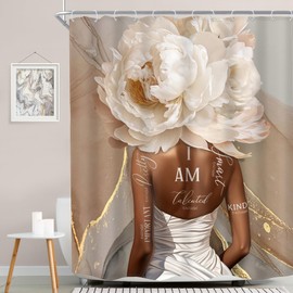 MESHELLY African American Abstract Shower Curtain 60Wx72H Pink Marble Shower Curtain Black Girl Shower Curtain Rose Gold Flower Positive Quotes Floral Black Women Bathroom Decor Fabric12 Hook