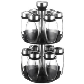 Calolin 2 Layer Rotating Spice Rack Organizer with 12 Glass Jars, 360° Turntable Seasoning Set, Spinning Kitchen Counter Spice Holder, Airtight Containers with Labels for Kitchen Seasoning Storage